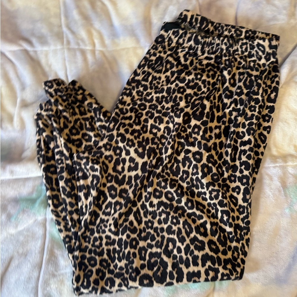 Fred David Leopard Print Drawstring Pants in Tan … - image 1